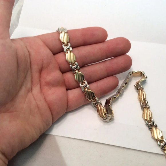 Lady's 14k Solid Real Heavy 2 Tone Yellow Gold XO Hearts Necklace 40.50gr 18'' - Picture 10 of 11